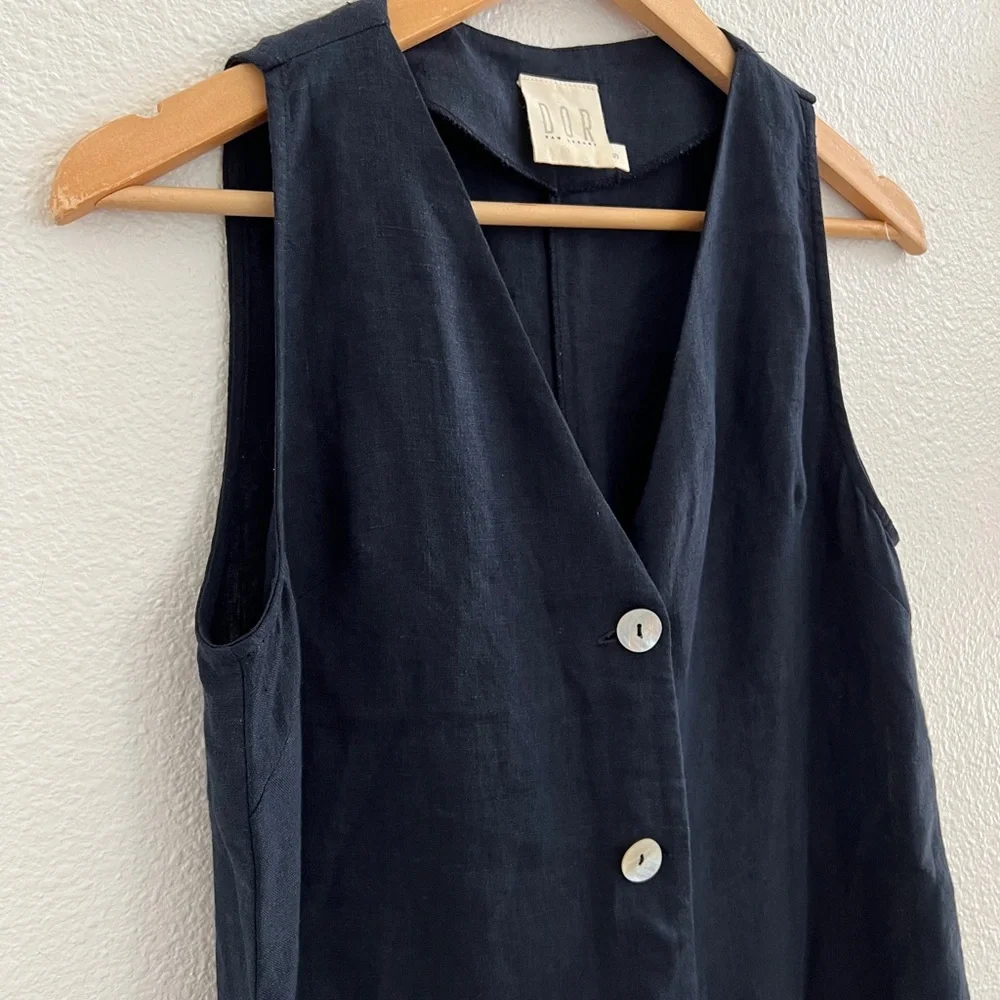 DOR Raw Small Luxury Linen Navy Blue Wide Leg Maggiore Lake Resort Jumpsuit - Picture 2 of 13